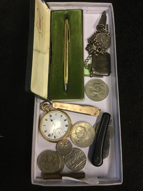 Pocket watch, fob, 3 penknives etc